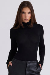 Black High Neck Long Sleeve Bodysuit
