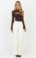 Celestine Top - Cut Out Lace Long Sleeve Top in Chocolate
