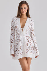 White Custom Lace Long Sleeve Mini Dress