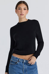 Black Cashmere + Wool Crew Neck Sweater