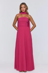 Sugar Babe Strapless Pleated Maxi Dress Magenta
