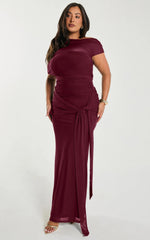 Nicolette Maxi Dress - Cape Sleeve Off Shoulder Dress in Wine