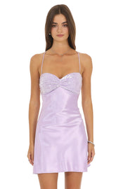 Satin Sequin Mini Dress in Lilac