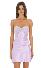 Satin Sequin Mini Dress in Lilac