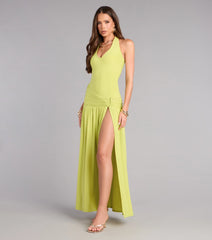 Plans Booked Halter Slit Maxi Dress
