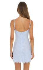 Beaded Lace Mini Dress in Light Blue