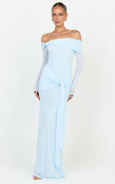 Waverly Maxi Dress - Long Sleeve Off Shoulder Dress in Blue