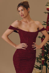 Wine Floral Lace Corset Maxi Dress