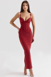 Wine Mesh Bodycon Maxi Dress