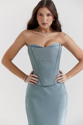 Cool Blue Embellished Satin Corset