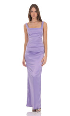Satin Bodycon Maxi Dress in Lilac