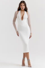 White Plunge Midi Dress