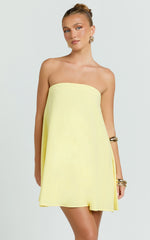 Emmie Mini Dress - Strapless Trapeze Mini Dress in Lemon