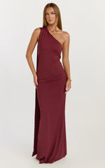 Seraphine Maxi Dress - Halter Neck Low Back Fit And Flare Dress in Wine