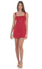 Satin Shift Dress in Red