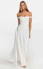 Darcie Maxi Dress - Off Shoulder Corset Draped Skirt Dress in Ivory