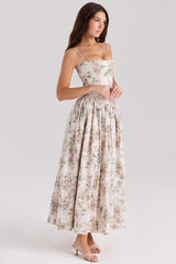 Cream Floral Print Cotton Midi Sundress