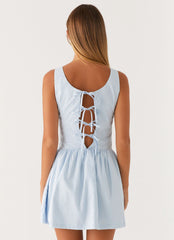 Dakota Bow Mini Dress - Pale Blue