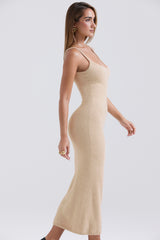Beige Soft Fluffy Knit Maxi Dress