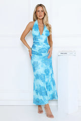 Summer Breeze Glow Halter Maxi Dress Blue