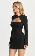 Lily Mini Dress - Front Twist Cut Out Long Sleeve Dress in Black