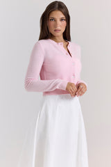 Pink Cropped Wool Cardigan