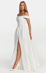 Eden Maxi Dress - Off Shoulder Draped Bust Corset Dress in White