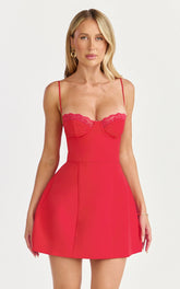 Benson Mini Dress - Sweetheart Fit And Flare Tulip Dress in Red