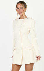 Charlotte Mini Dress - Double Breasted Long Sleeve Dress in Cream