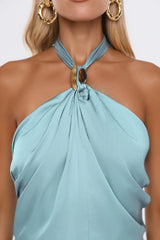 Dressed Like Poetry Halter Satin Maxi Dress Aqua