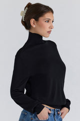Black Silk + Wool Roll Neck Sweater