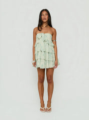 Kalari Strapless Layered Mini Dress Soft Green