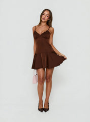 Starissa Lace Trim Mini Dress Chocolate