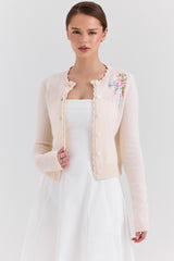 Cream Lambswool Floral Embroidered Cardigan