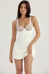 Ivory Satin And Lace Mini Dress