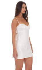 Satin Sweetheart Neck Dress in White