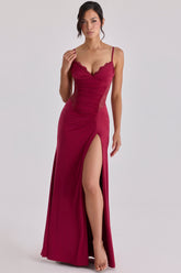 Wine Lace Trim Maxi Dress + Corset