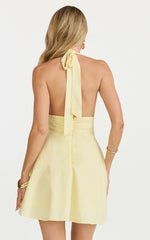 Janie Mini Dress - Halter Neck Dress in Lemon