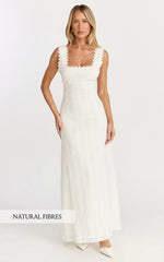 Roxanne Midi Dress - Square Neck Fit And Flare Dress in White