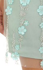 Floral Beaded Mini Dress in Sage Green