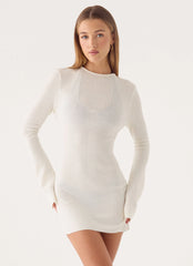 Levara Knit Low Back Mini Dress - White