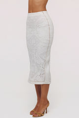 White Cotton Placement Lace Broderie Anglaise Midi Skirt