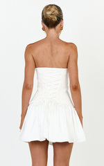 Marlowe Mini Dress - Strapless Gathered Bodice Fit And Flare Dress in White