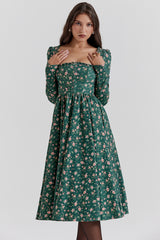 Green Floral Print Midi Dress