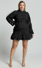 Kiss Me Now Mini Dress - Long Puff Sleeve Dress in Black Lace