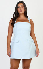 Garrett Mini Dress - Square Neck Fit And Flare Dress in Light Blue