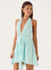 Guide You Halter Neck Mini Dress - Aqua
