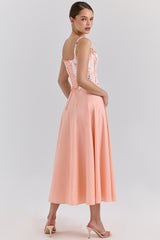 Peach Cotton Detachable Corset Midi Sundress