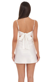Satin Sweetheart Neck Dress in White