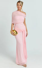 Nicolette Maxi Dress - Cape Sleeve Off Shoulder Dress in Pink